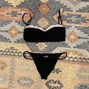 SAME Los Angeles Black and Pink Ruffle Bikini - Size Large